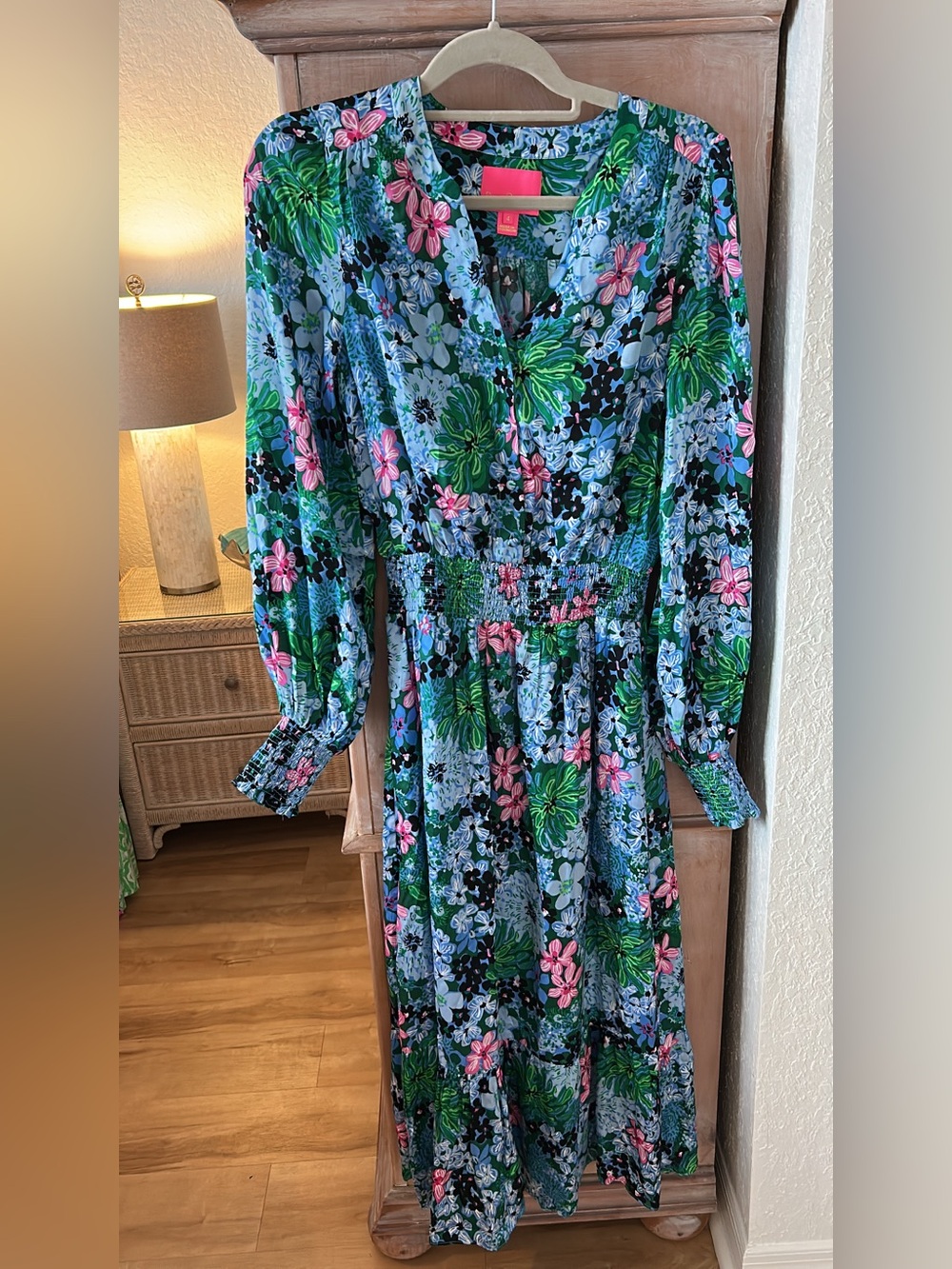Lilly Pulitzer Floral Long Sleeve Dress in Blue and Green